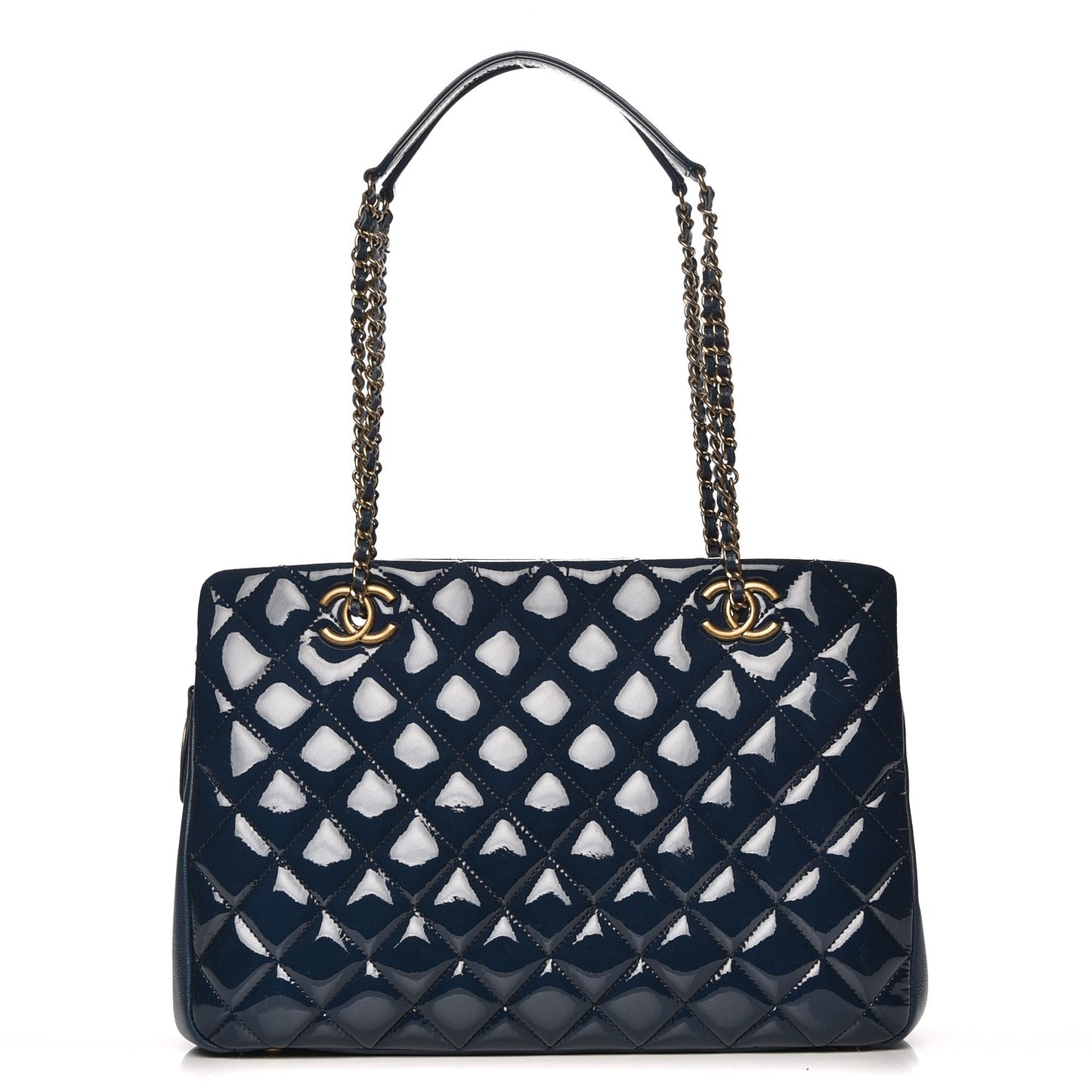 Patent Goatskin Quilted Small CC Eyelet Tote Blue
