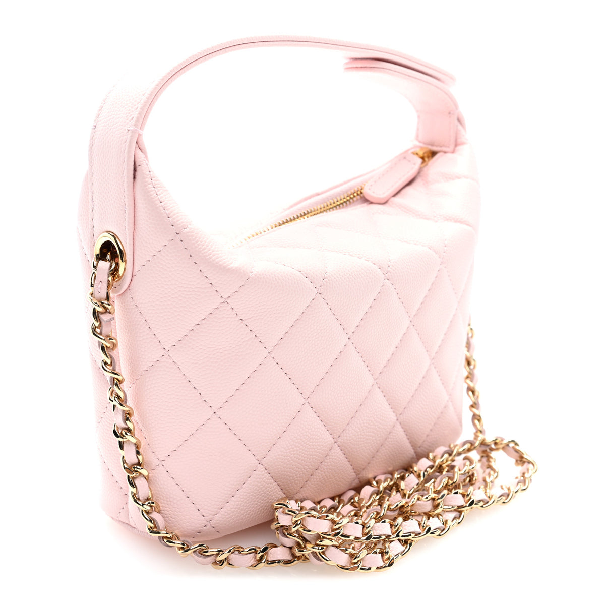Chanel Shiny Caviar Hobo Clutch With Chain Light Pink 3 of 10