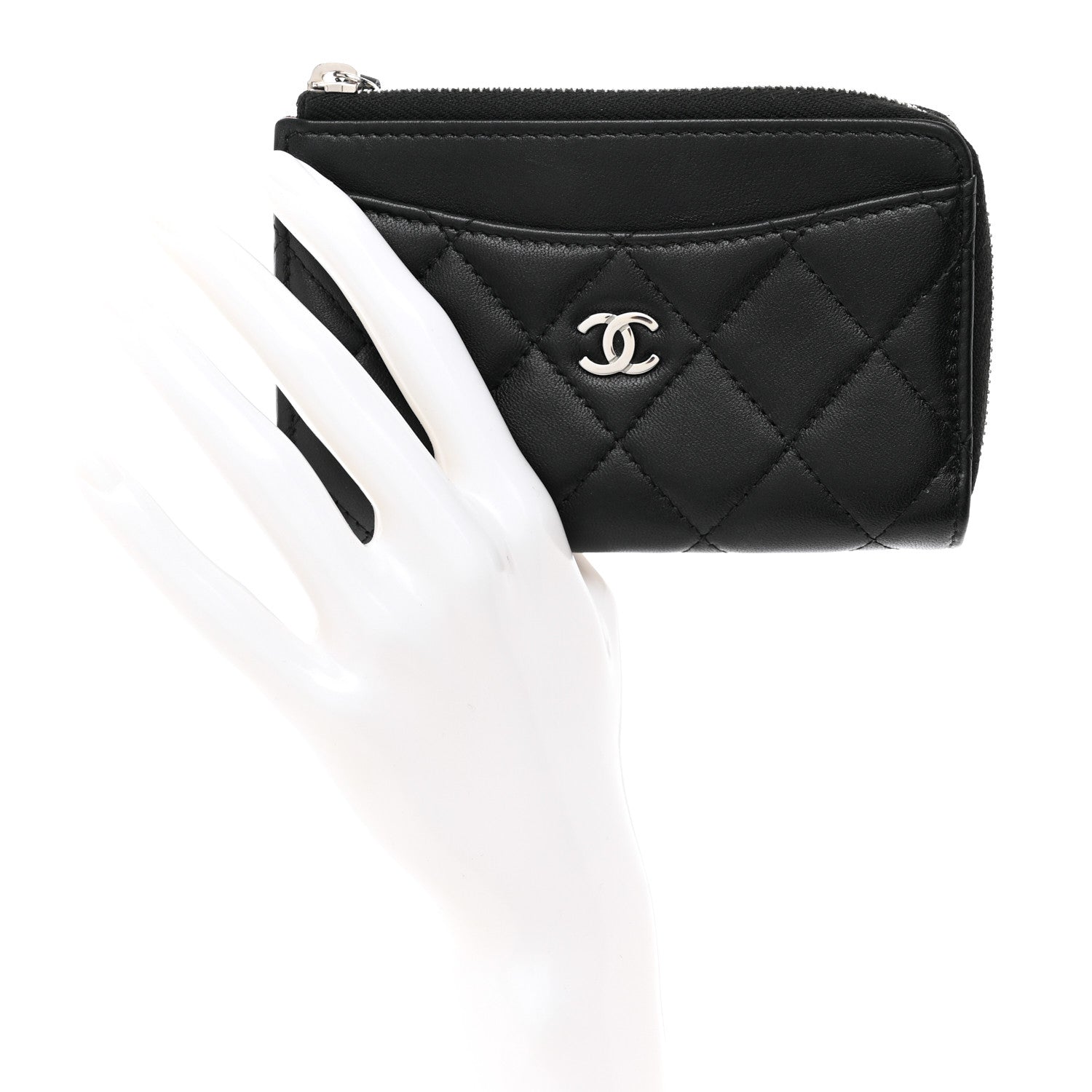 Chanel Lambskin Quilted Zip Card Holder Black 2 of 7