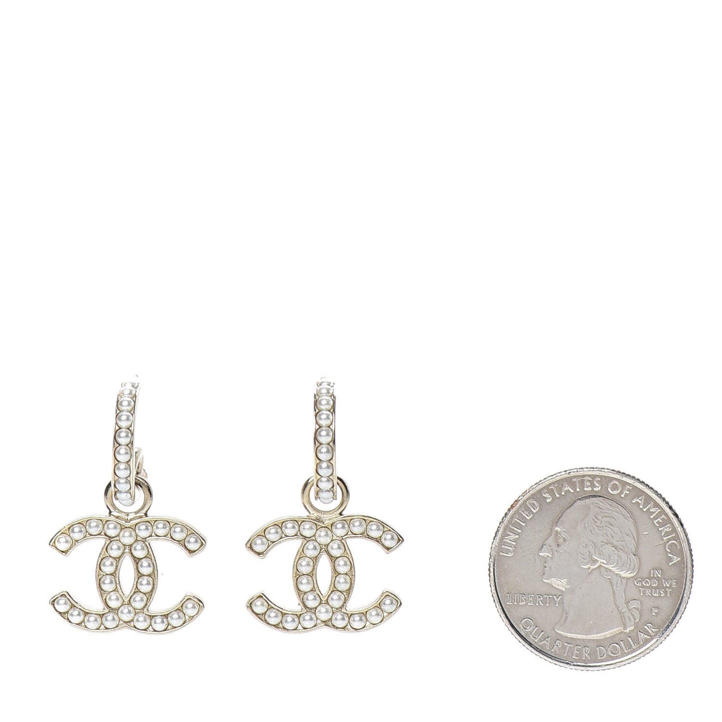 Pearl CC Hoop Drop Earring Gold