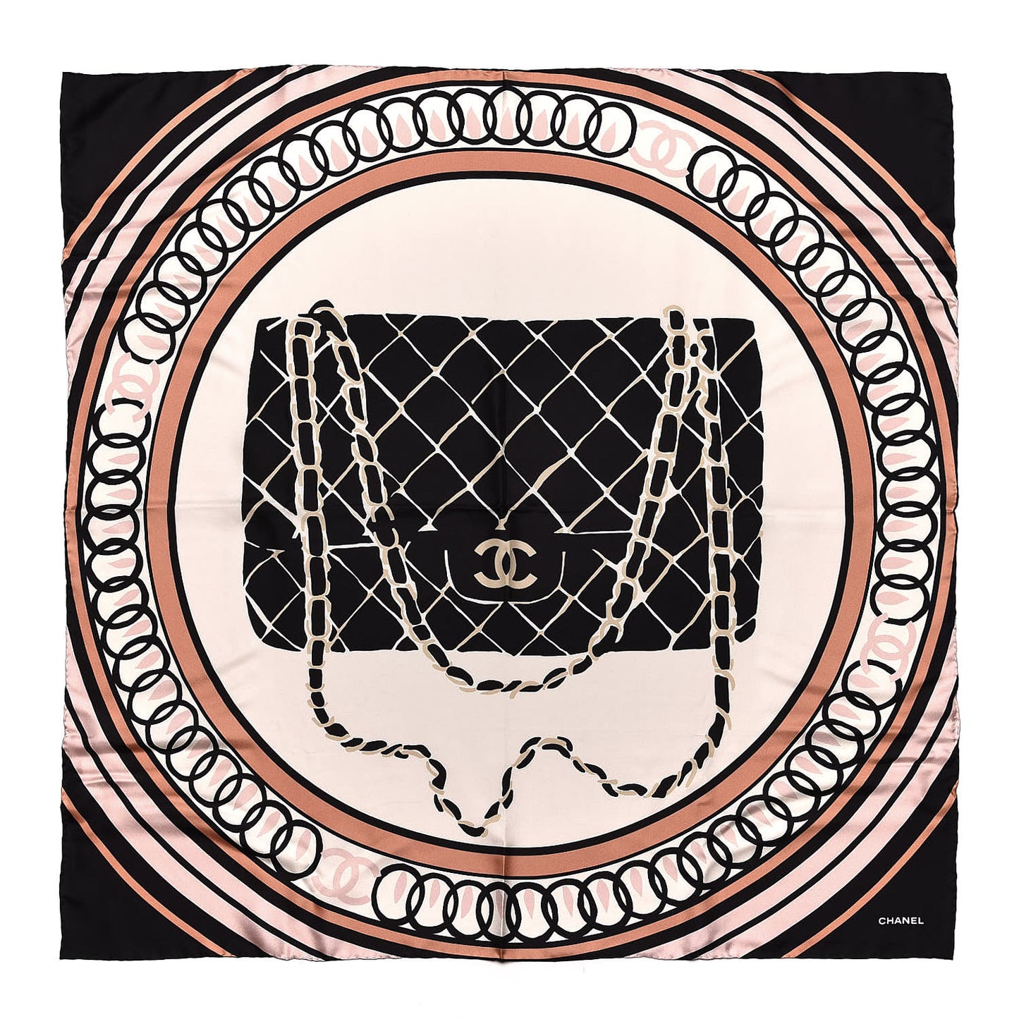 Silk Quilted Flap Bag CC Scarf Black Ivory Multicolor