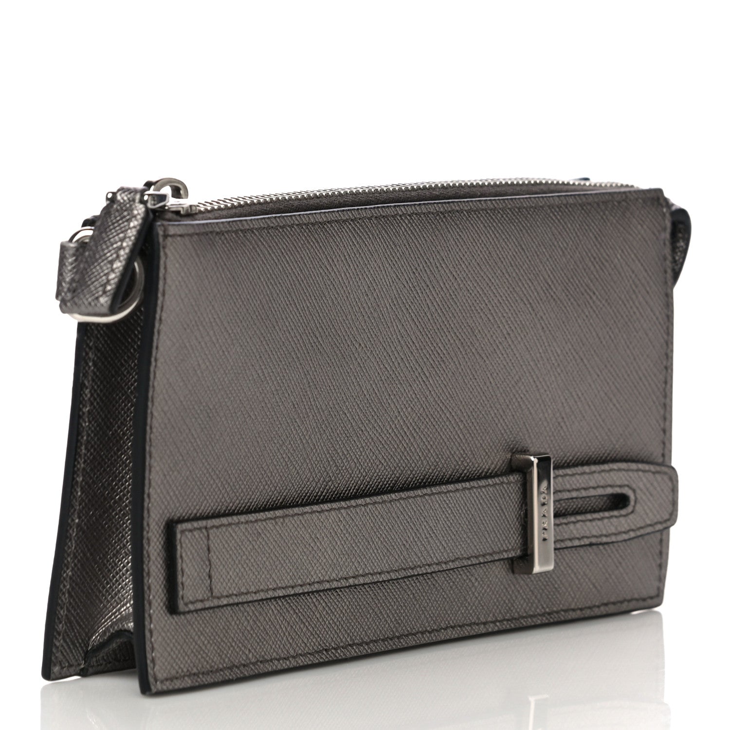 Prada Metallic Saffiano Phone Pouch Fumo Mordore 3 of 10