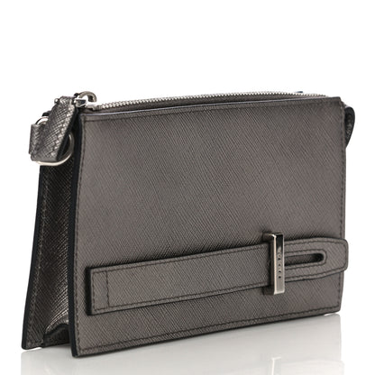 Prada Metallic Saffiano Phone Pouch Fumo Mordore 3 of 10