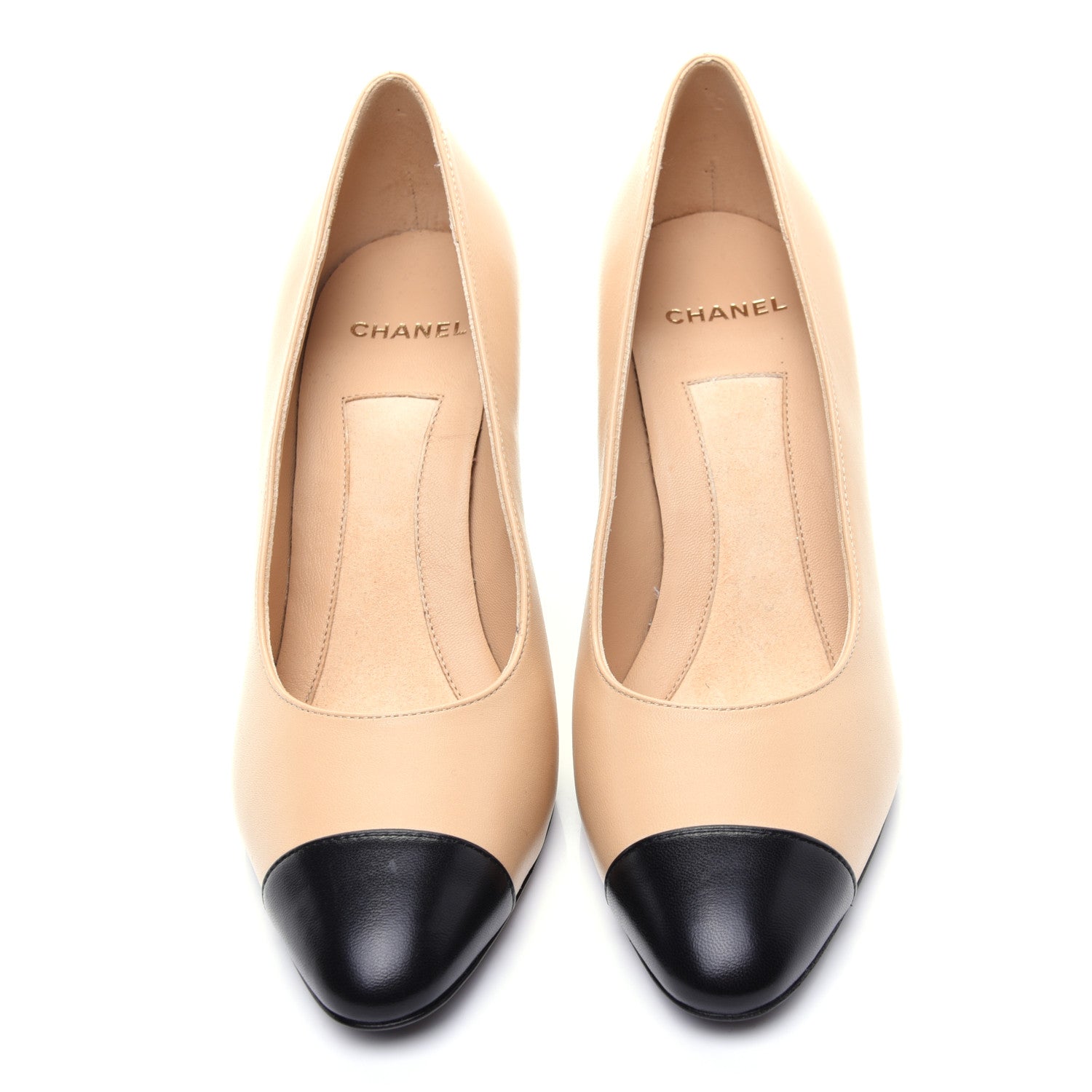 Chanel Lambskin Patent Cap Toe Pearl Pumps 37.5 Beige Black 6 of 13