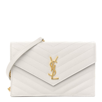 Saint Laurent Grain De Poudre Matelasse Chevron Monogram Envelope Chain Wallet Porcellana 1 of 8