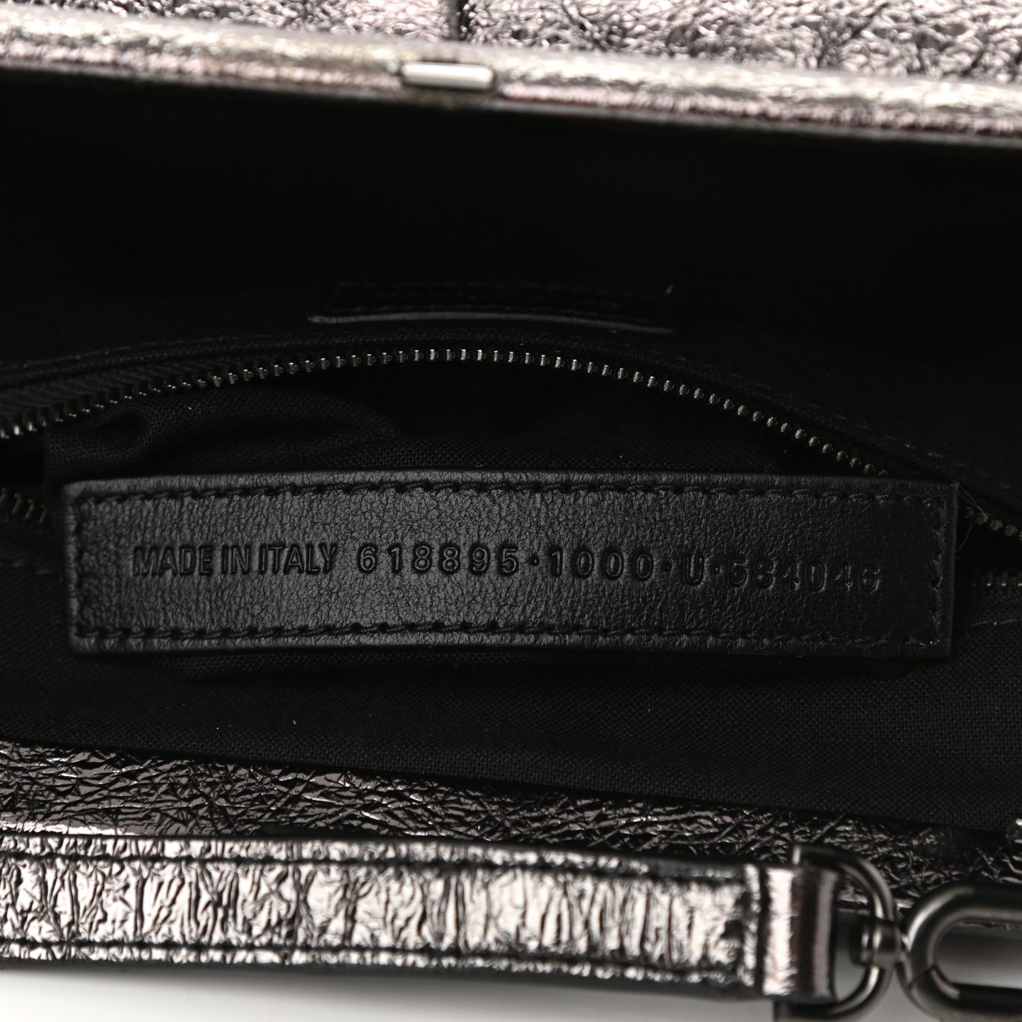 Metallic Textured Calfskin Logo Cloud Clutch XS Black