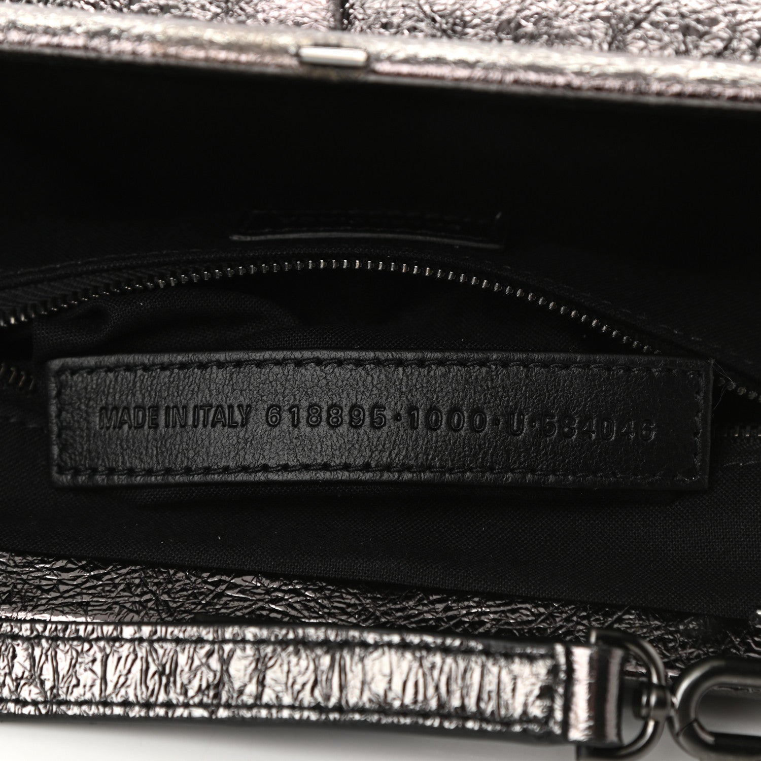 Balenciaga Metallic Textured Calfskin Logo Cloud Clutch XS Black 7 of 10
