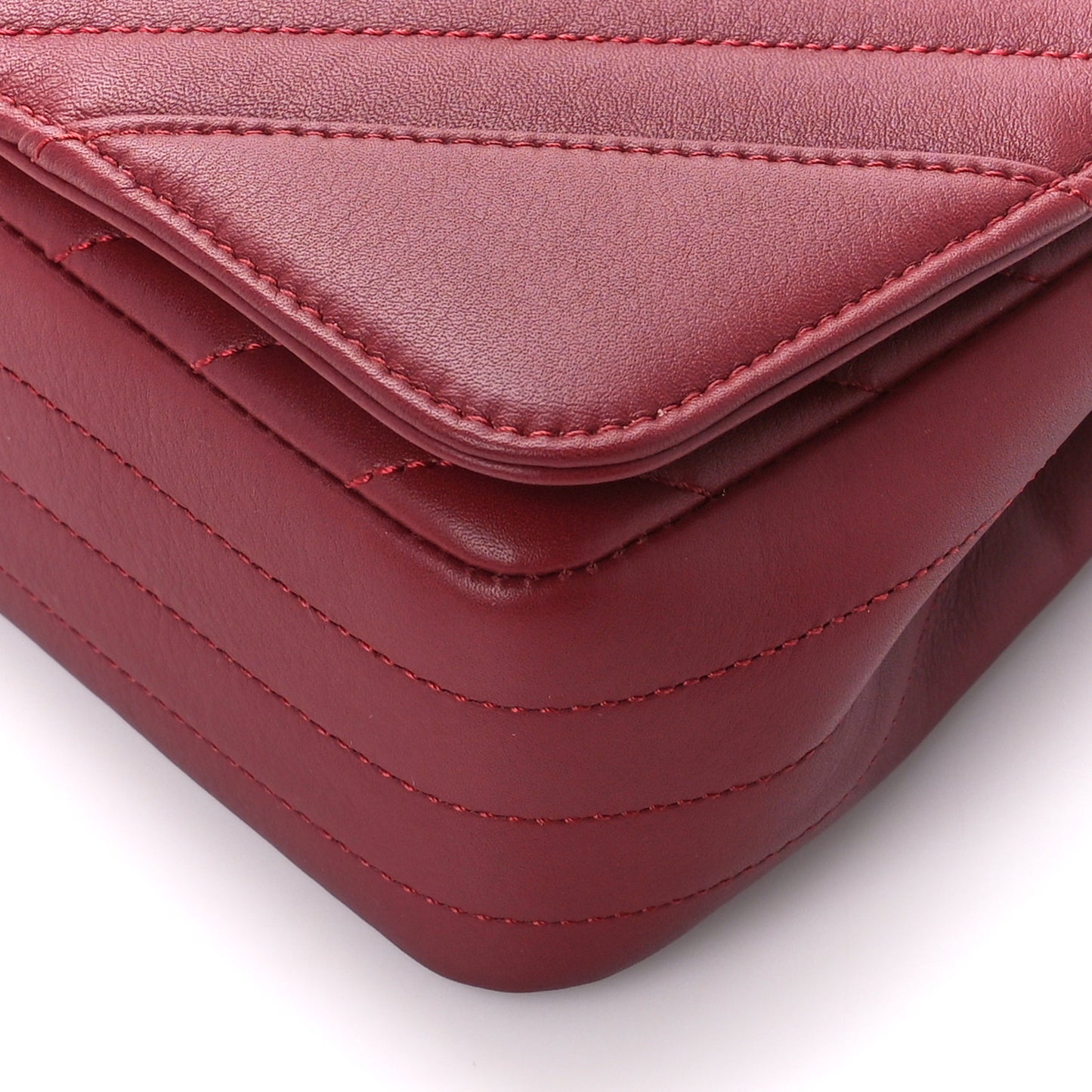 Calfskin Chevron Quilted Small Statement Flap Burgundy