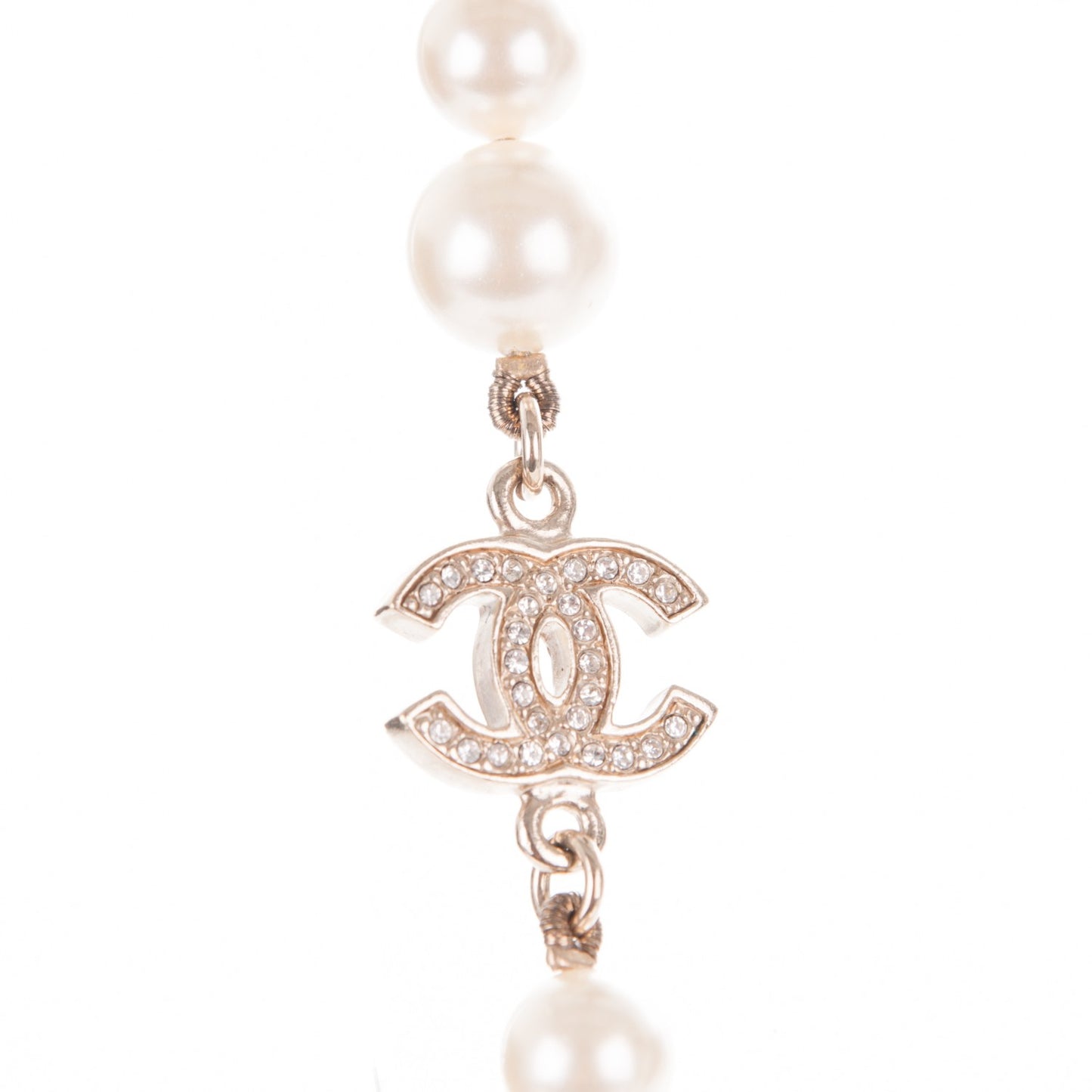 Graduated Pearl Crystal CC Long Necklace Gold