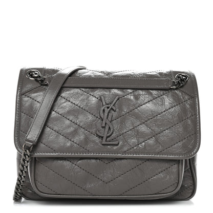 Saint Laurent Crinkled Calfskin Matelasse Monogram Medium Niki Chain Satchel Fog 1 of 10