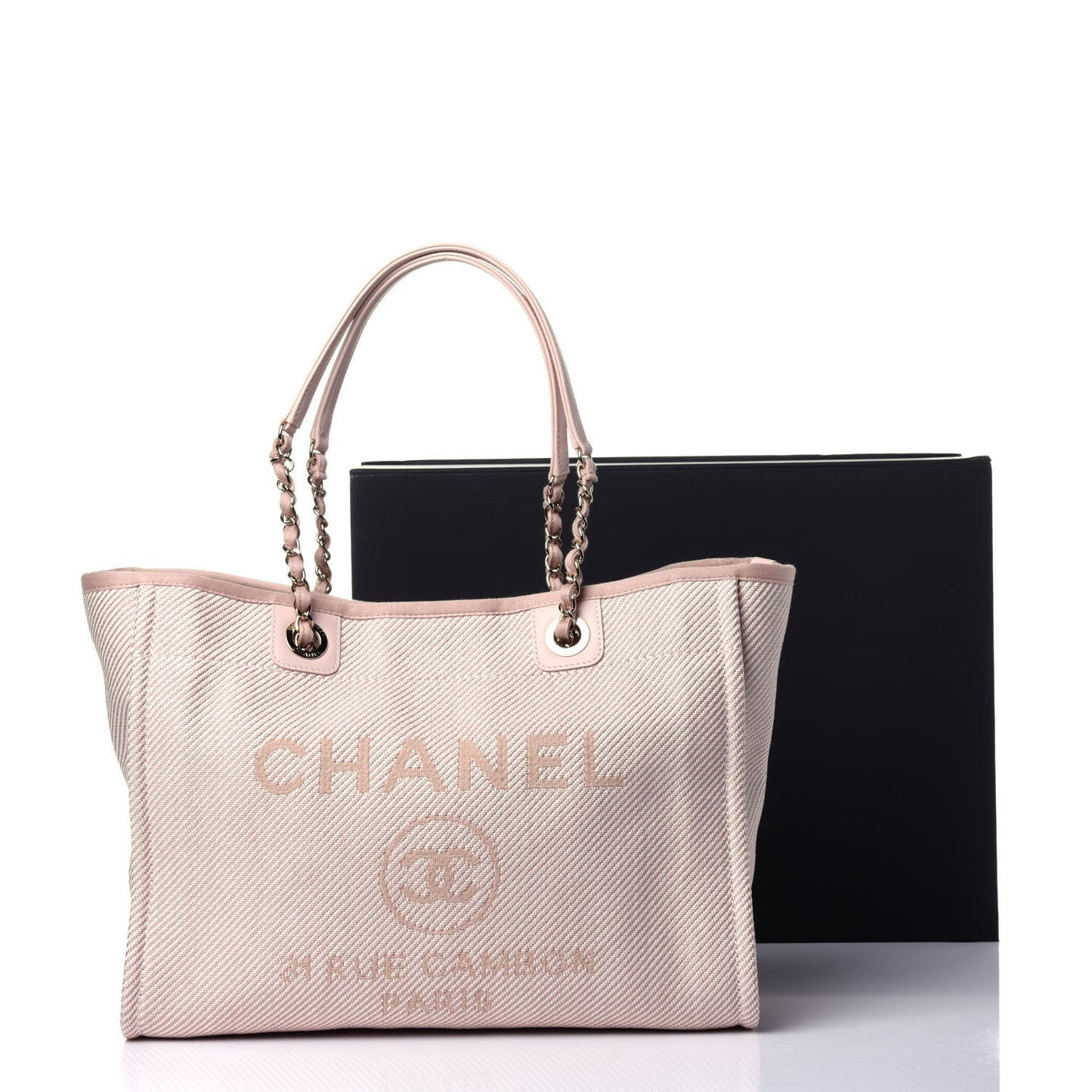 Mixed Fibers Calfskin Small Deauville Tote Beige