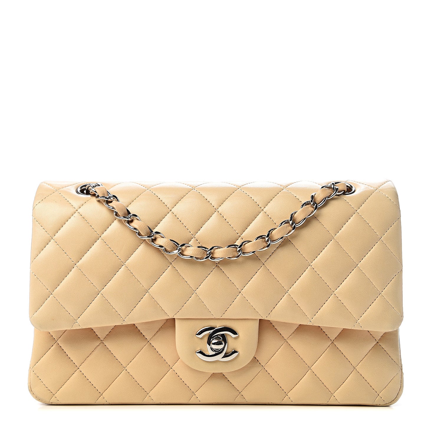 Lambskin Quilted Medium Double Flap Beige Clair