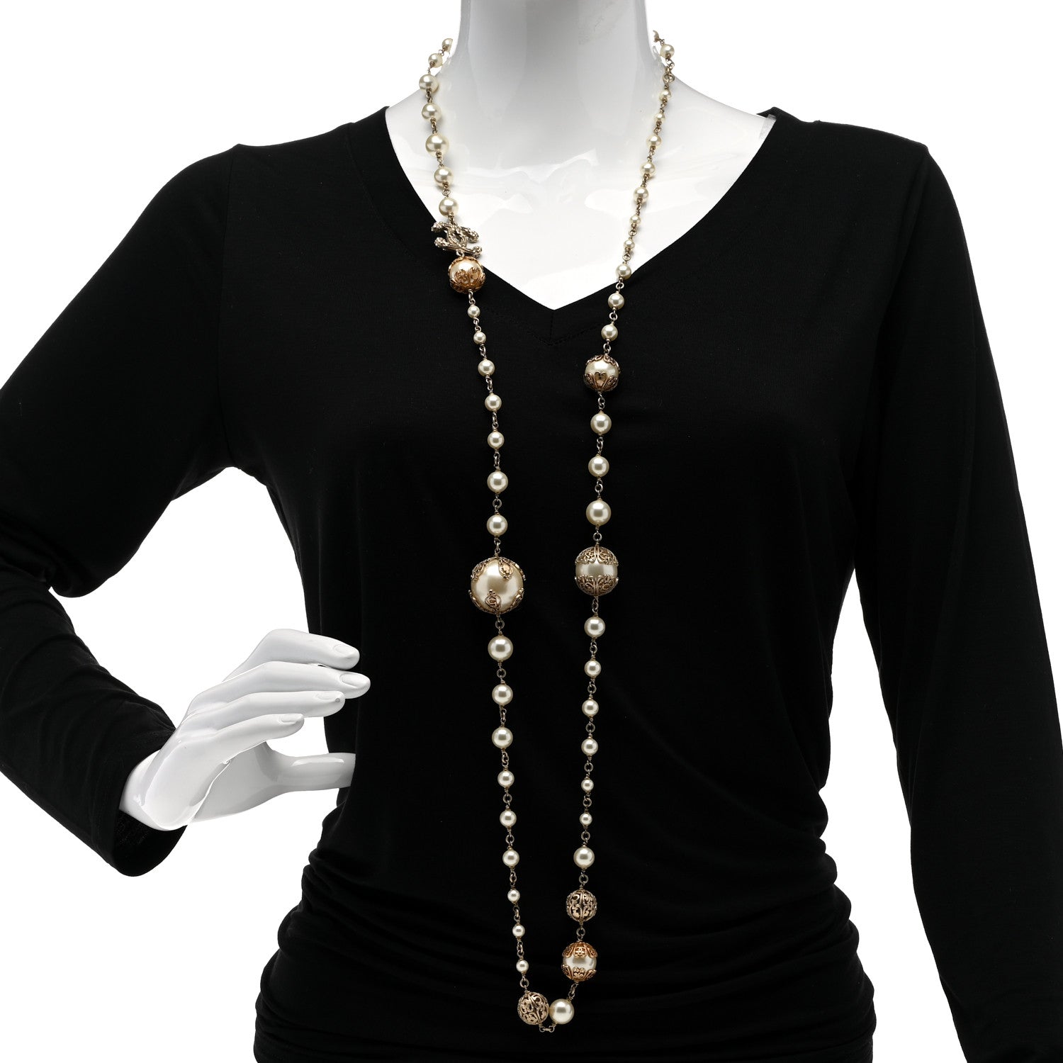 Chanel Pearl Symbols CC Necklace Gold 2 of 5