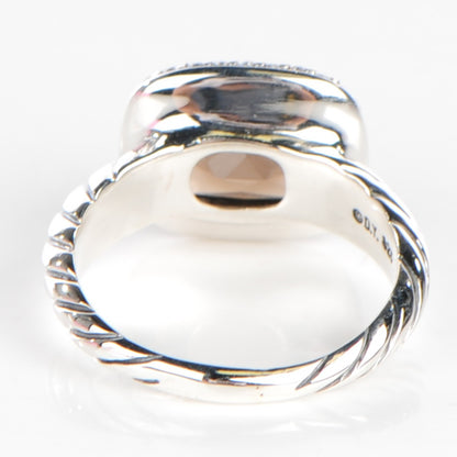David Yurman Sterling Silver Diamond Smoky Quartz 10mm Noblesse Ring 52 6 3 of 4