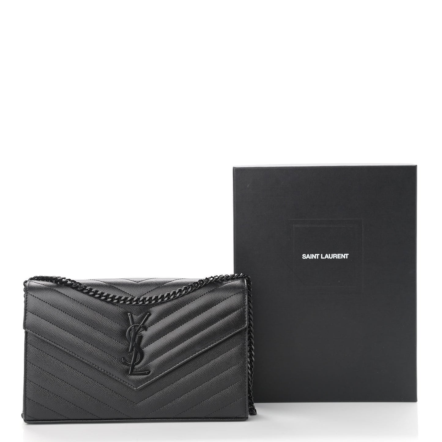 Grain De Poudre Matelasse Chevron Monogram Chain Wallet Black