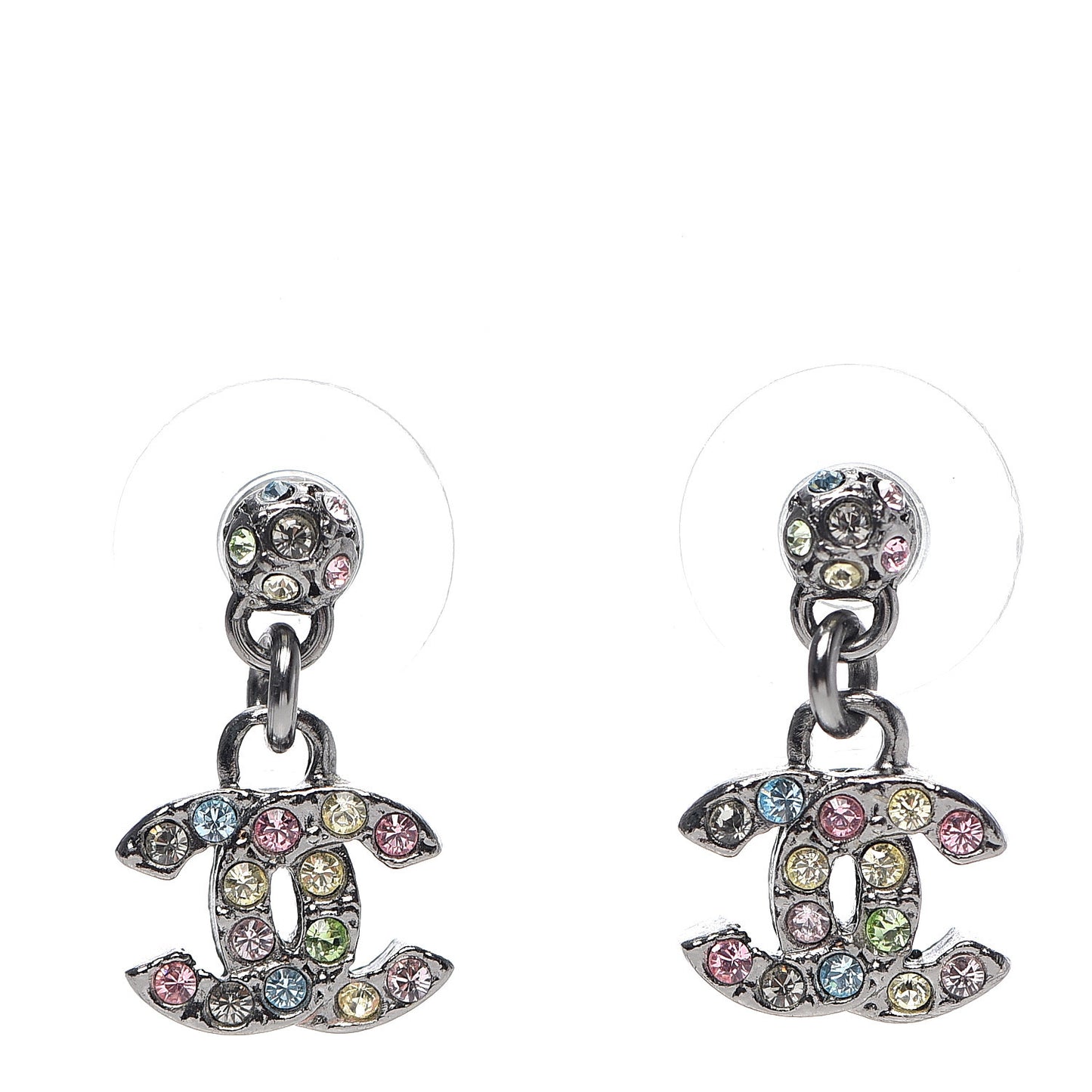 Crystal CC Drop Earrings Silver Multicolor