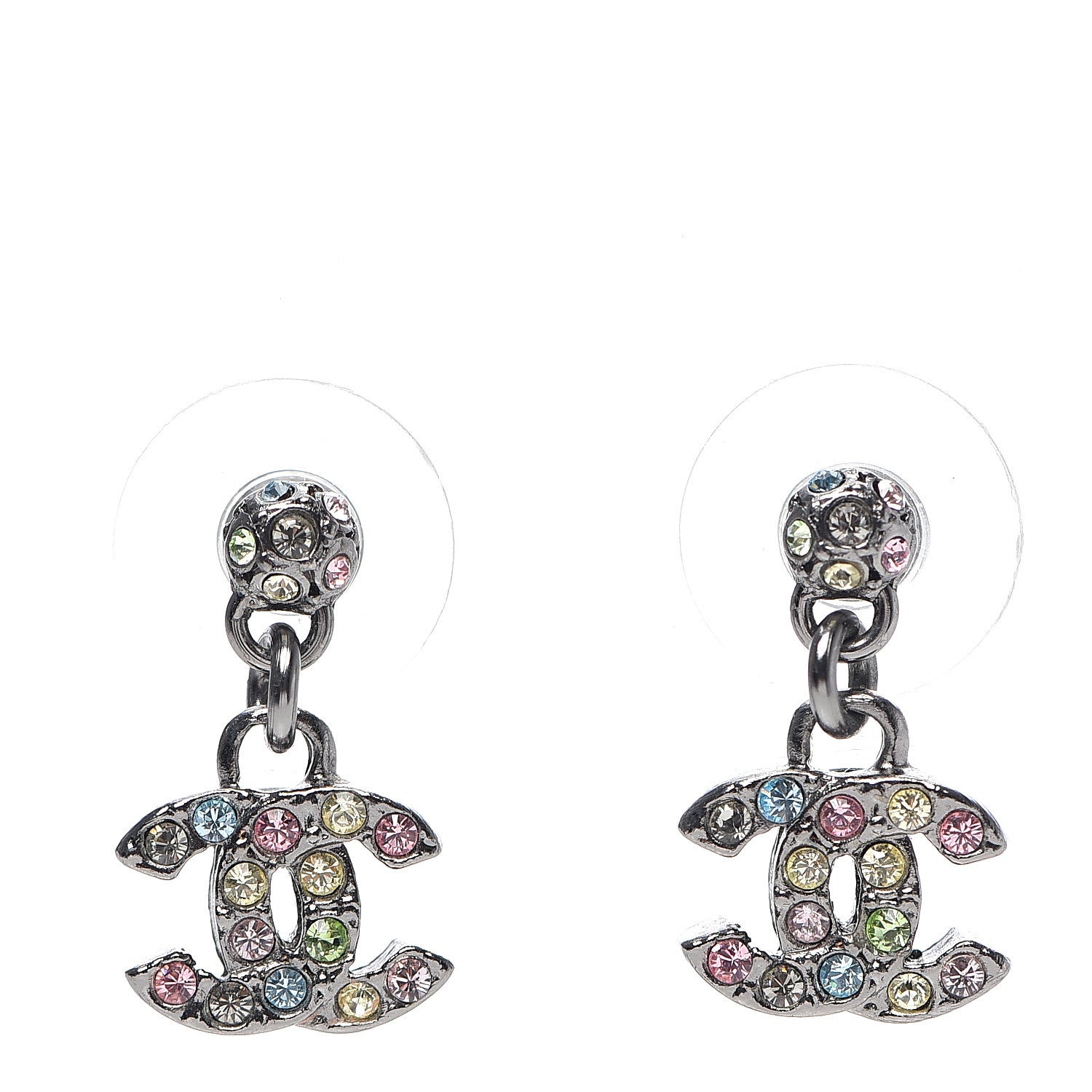 Chanel Crystal CC Drop Earrings Silver Multicolor 1 of 4