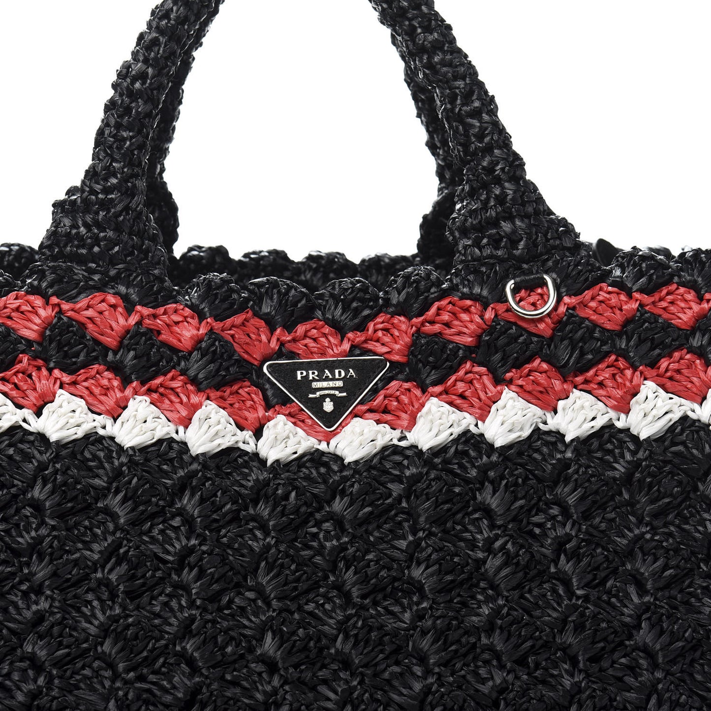 Raffia Crochet Colorblock Large Giardiniera Tote Black Fuoco