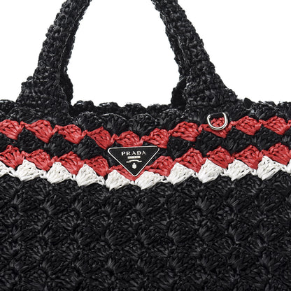 Prada Raffia Crochet Colorblock Large Giardiniera Tote Black Fuoco 13 of 13