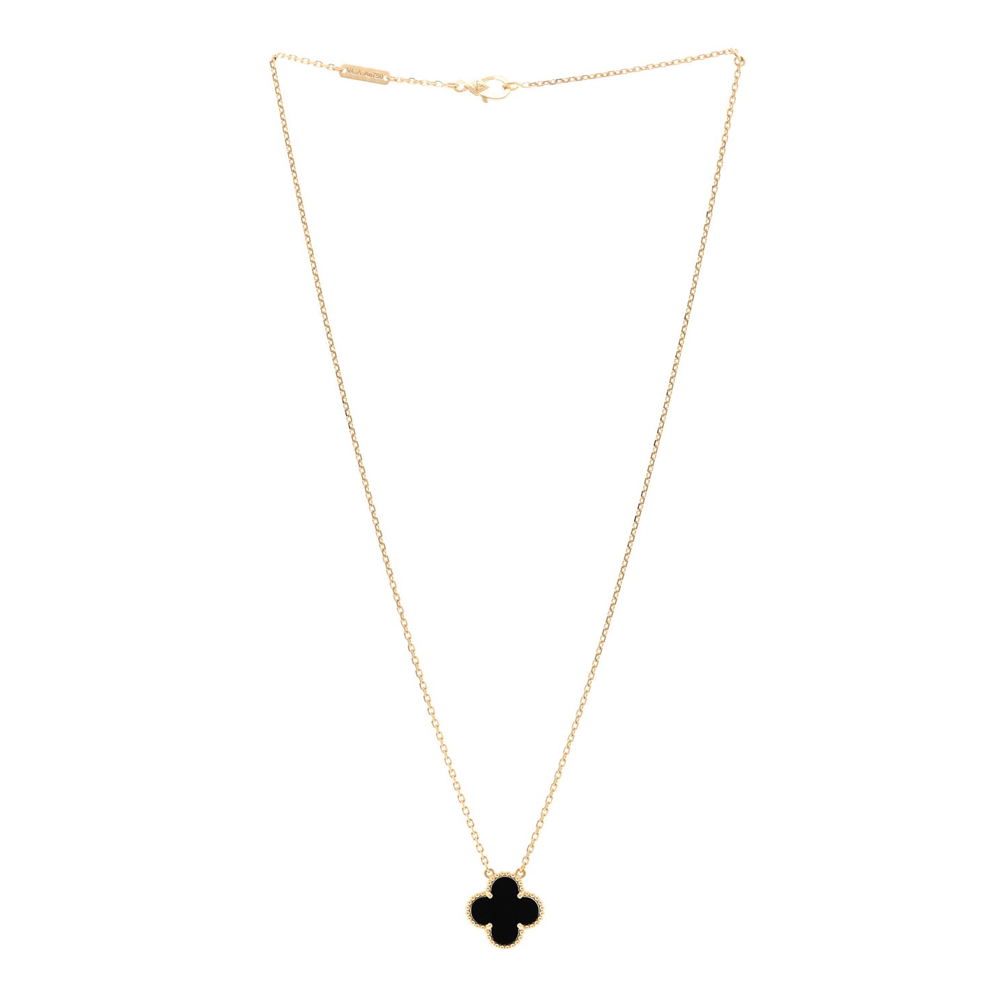 18K Yellow Gold Black Onyx Vintage Alhambra Pendant Necklace