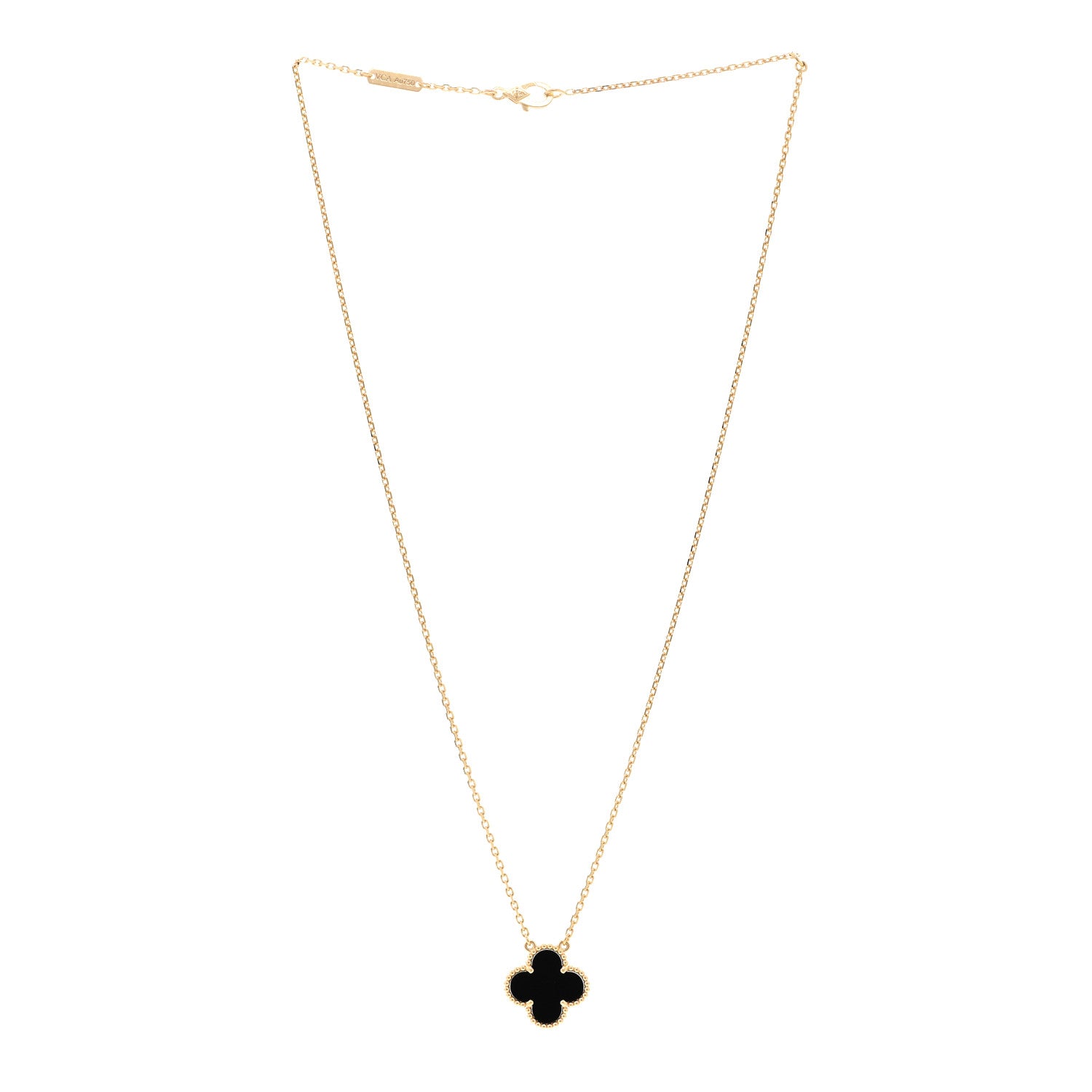 Van Cleef & Arpels 18K Yellow Gold Black Onyx Vintage Alhambra Pendant Necklace 3 of 5
