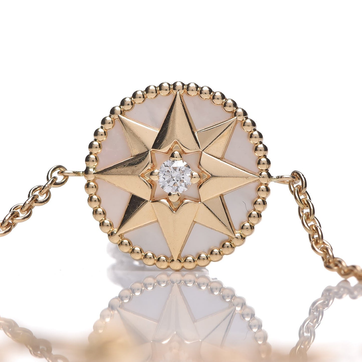 18K Yellow Gold Diamond Mother of Pearl Rose Des Vents Bracelet