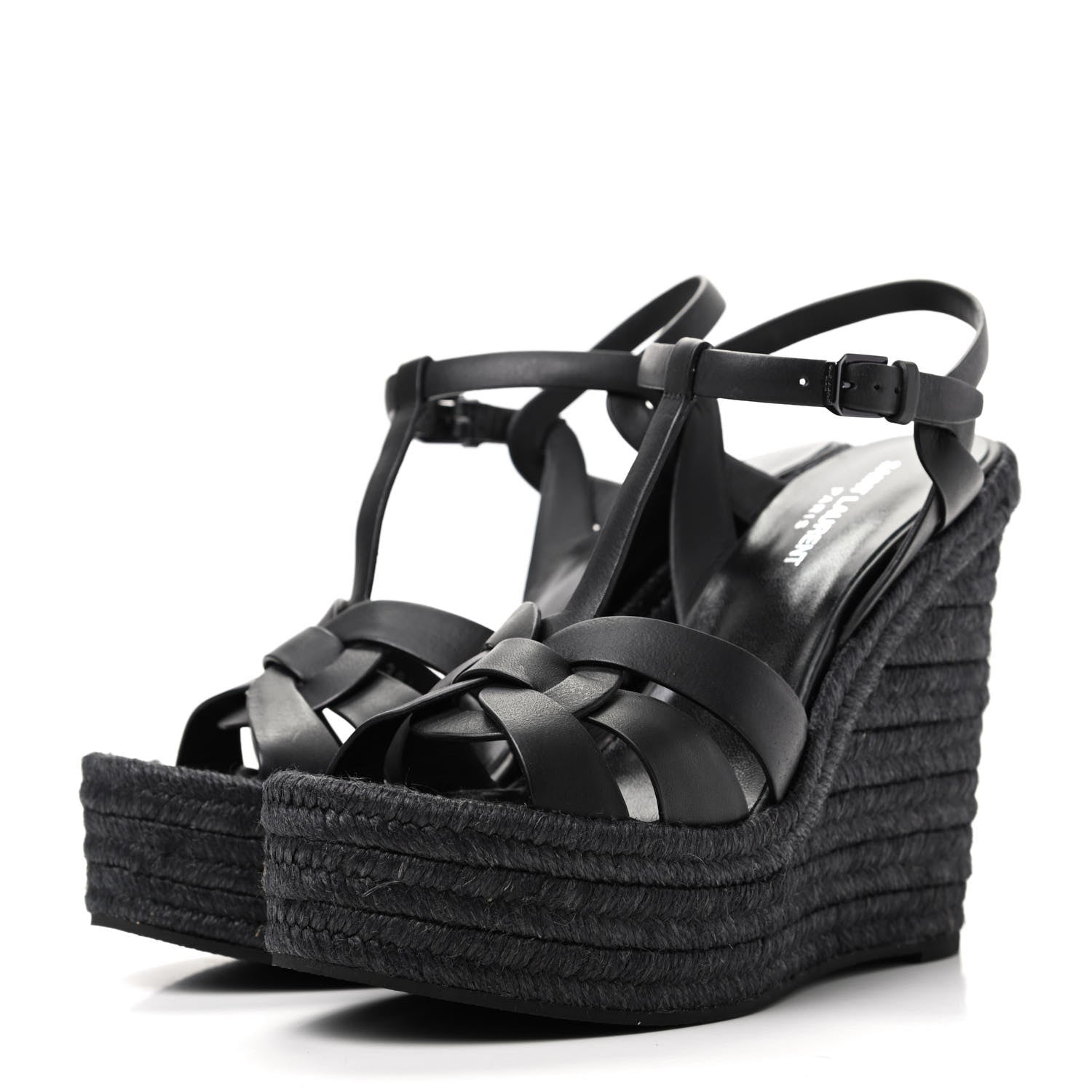Saint Laurent Calfskin Tribute 95 Platform Espadrille Wedge Sandals 39.5 Black 3 of 8