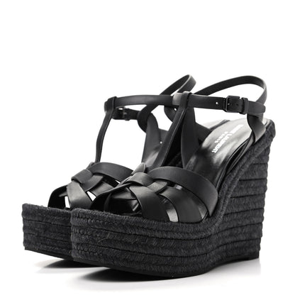 Saint Laurent Calfskin Tribute 95 Platform Espadrille Wedge Sandals 39.5 Black 3 of 8