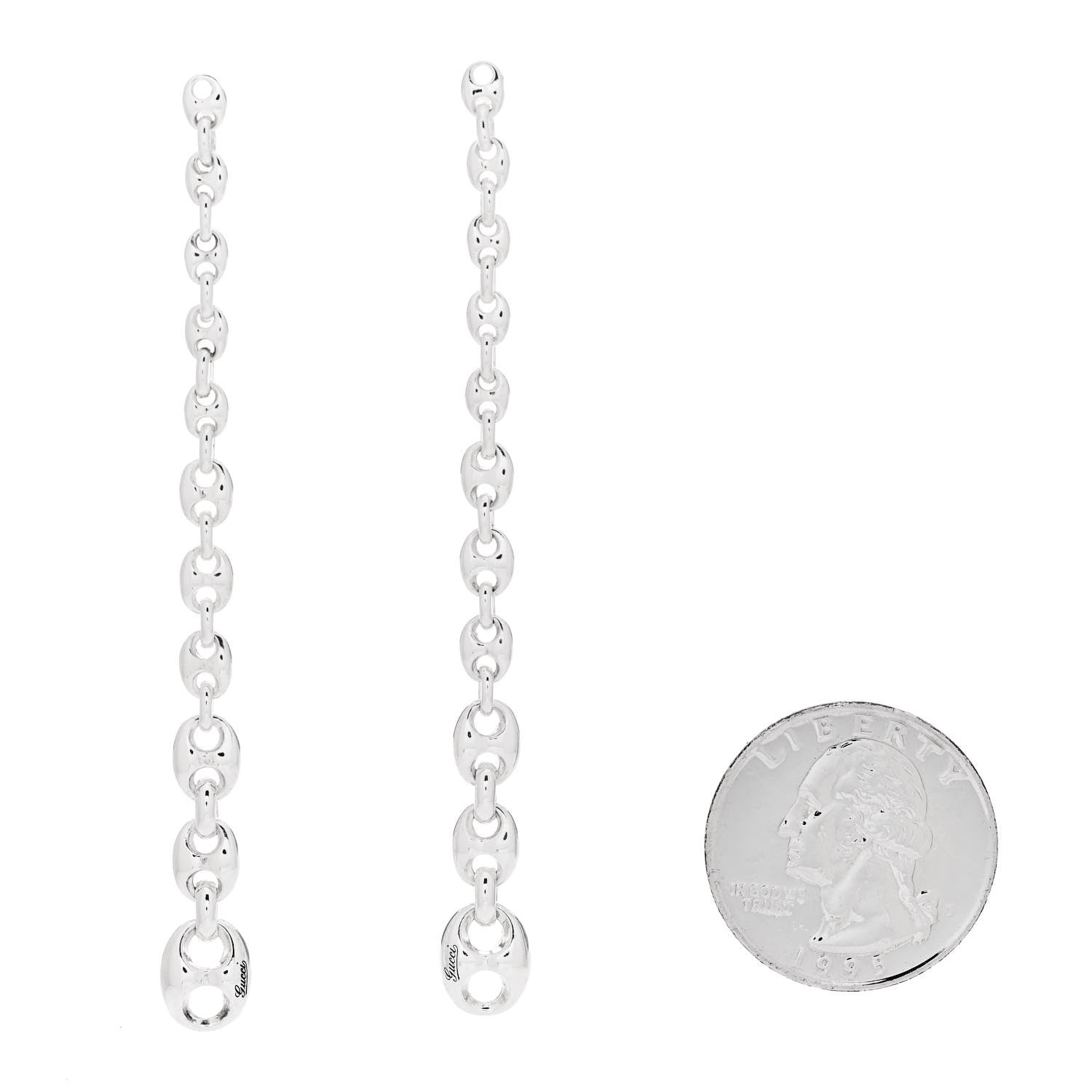 Gucci Sterling Silver Horsebit Long Drop Earrings 2 of 5