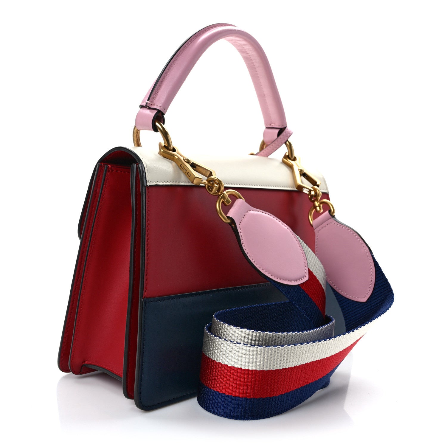 Gucci Calfskin Sylvie Web Small Queen Margaret Top Handle Bag Blue Agata Hibiscus Red Mystic White Sugar Pink 3 of 13