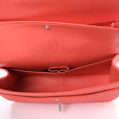 Chanel Caviar Chevron Quilted Jumbo Double Flap Coral 5 of 9