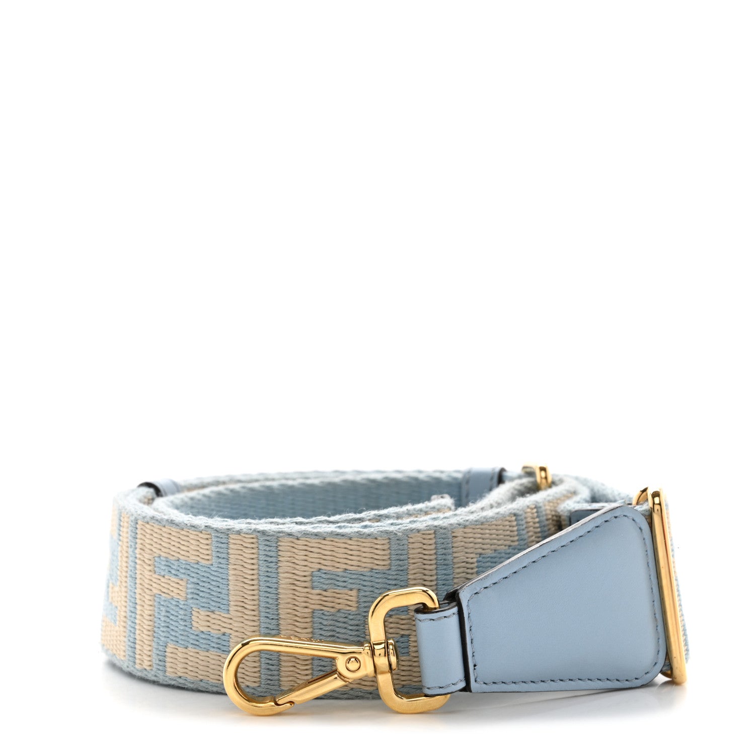 Fendi Jacquard Ribbon Vitello King FF Bi-Color Intreccio Adjustable Strap You Azzurro Baby Latte 1 of 4