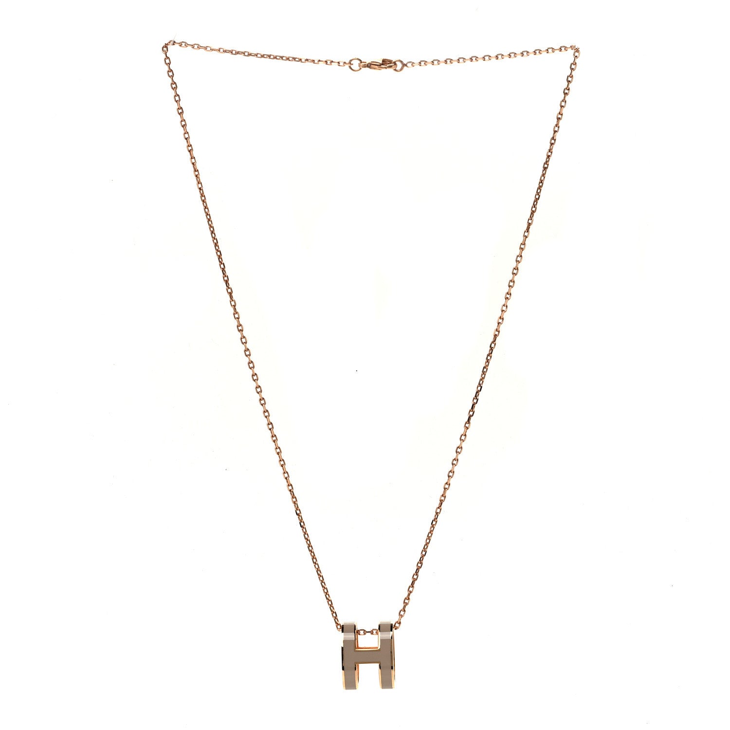 Hermes Lacquered Rose Gold Pop H Pendant Necklace Marron Glace 3 of 4