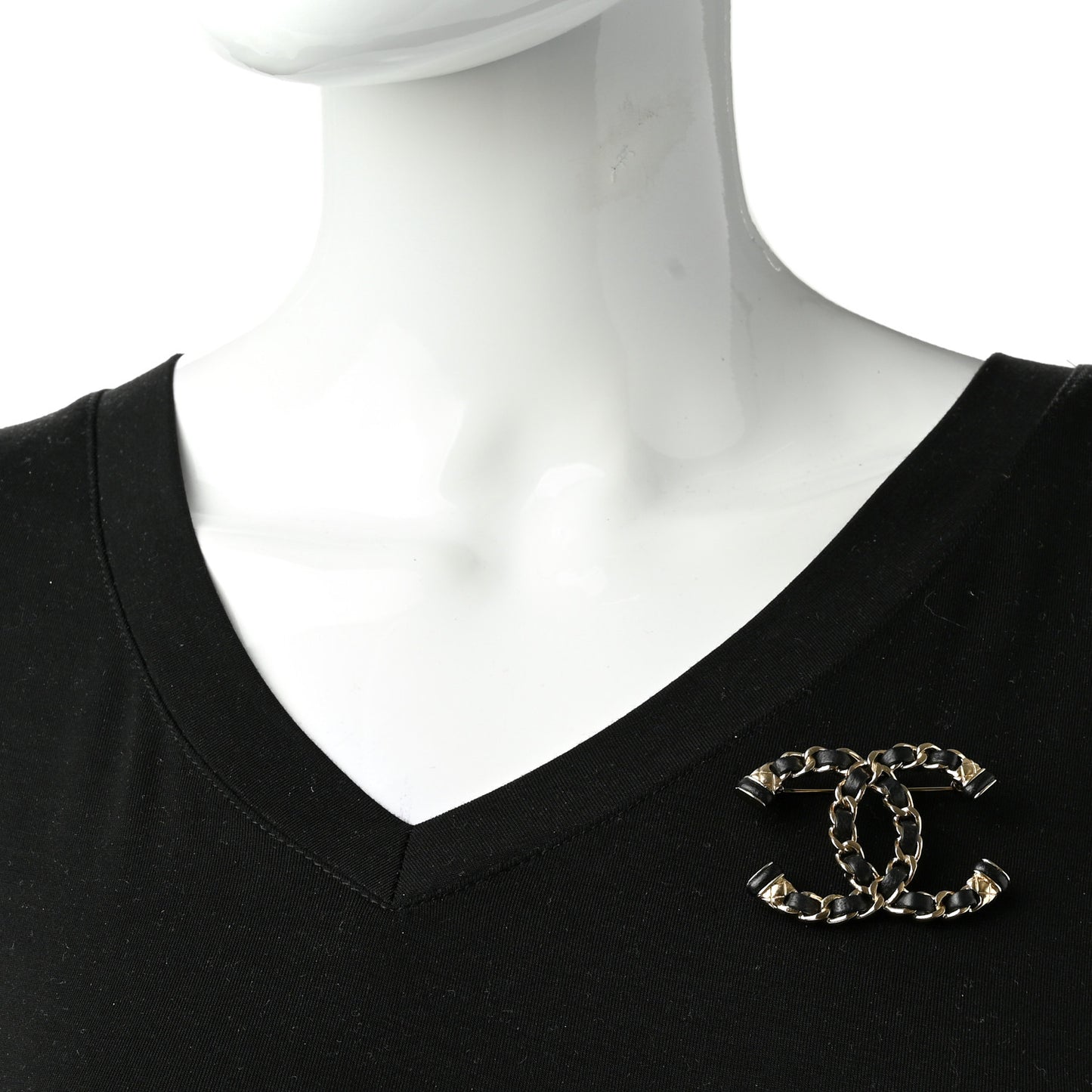 Lambskin Chain CC Brooch Black Gold