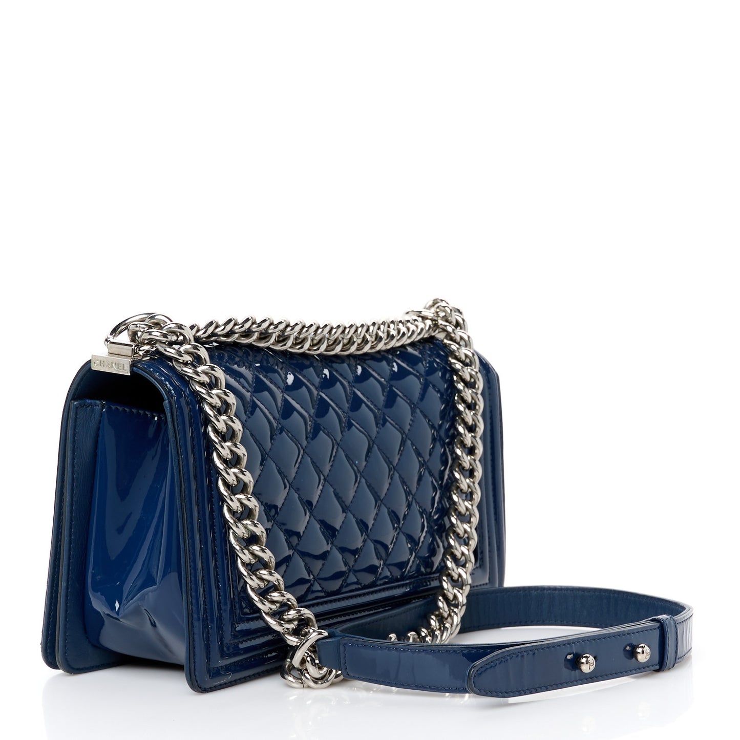 Patent Calfskin Quilted Medium Plexiglass Boy Flap Navy