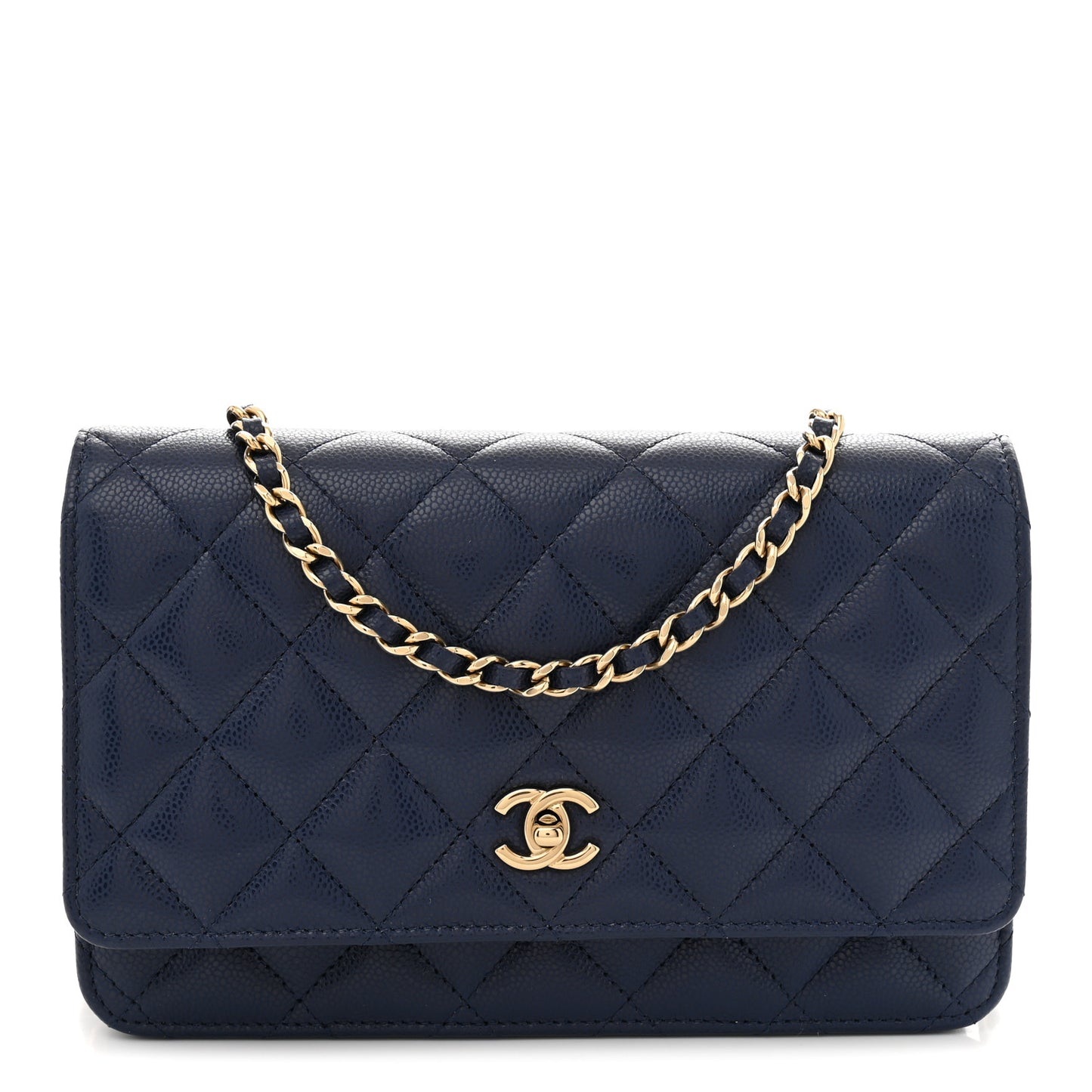 Caviar Quilted CC Turnlock Wallet On Chain WOC Navy Blue