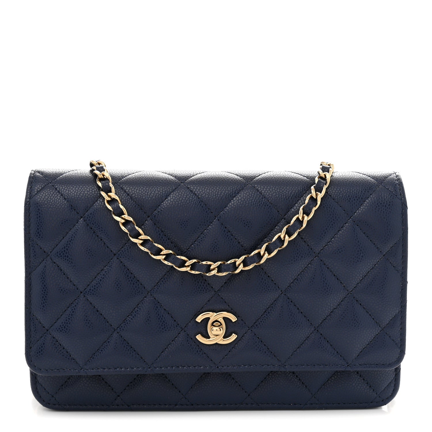 Chanel Caviar Quilted CC Turnlock Wallet On Chain WOC Navy Blue 1 of 11