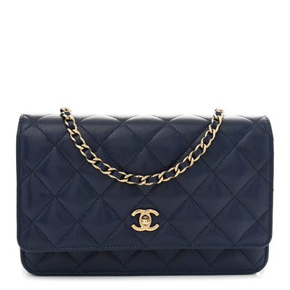 Chanel Caviar Quilted CC Turnlock Wallet On Chain WOC Navy Blue 1 of 11