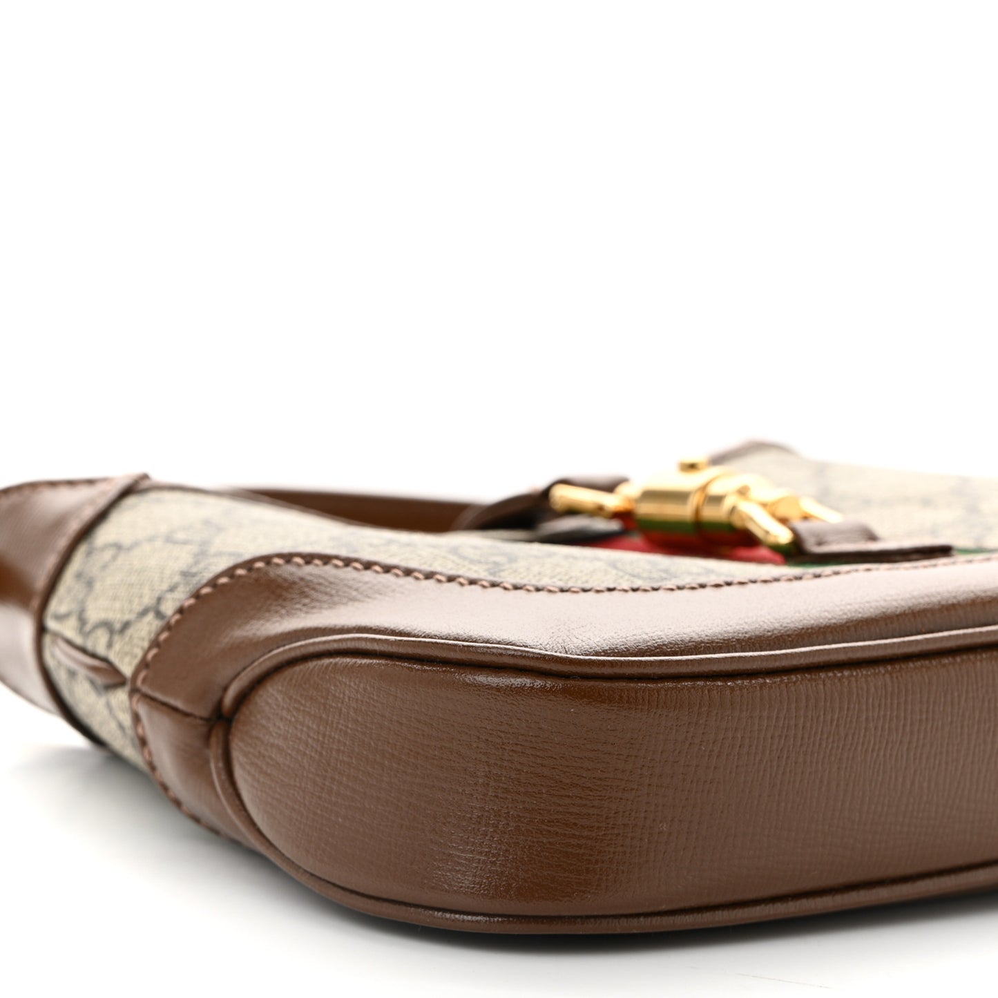 GG Supreme Monogram Azalea Calfskin Web Mini Jackie 1961 Hobo Beige Ebony Brown Sugar