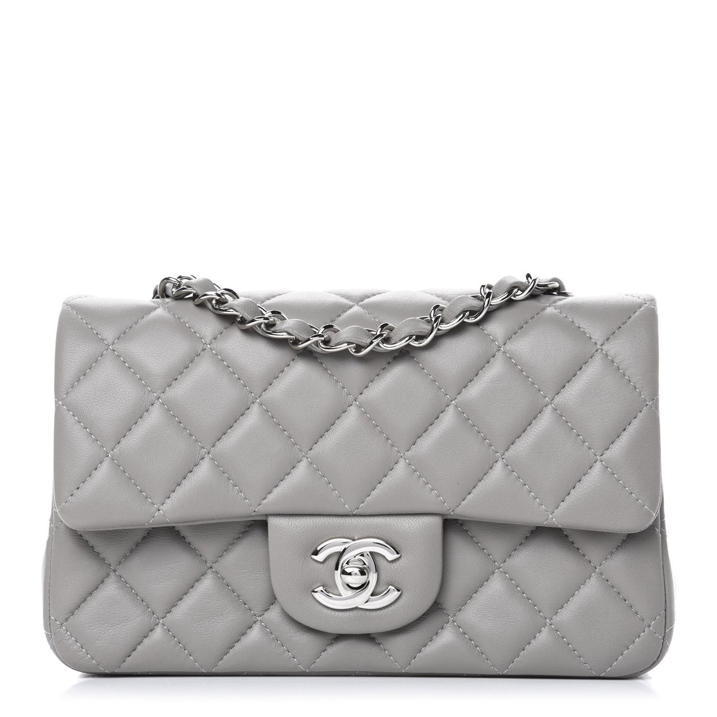 Lambskin Quilted Mini Rectangular Flap Grey