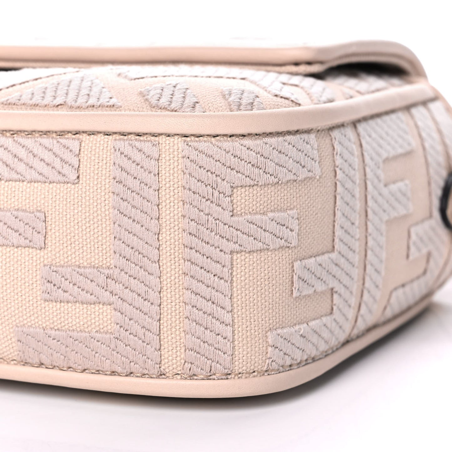 Canvas Vitello King Bi-Color Strap FF Embroidered Baguette Poudre