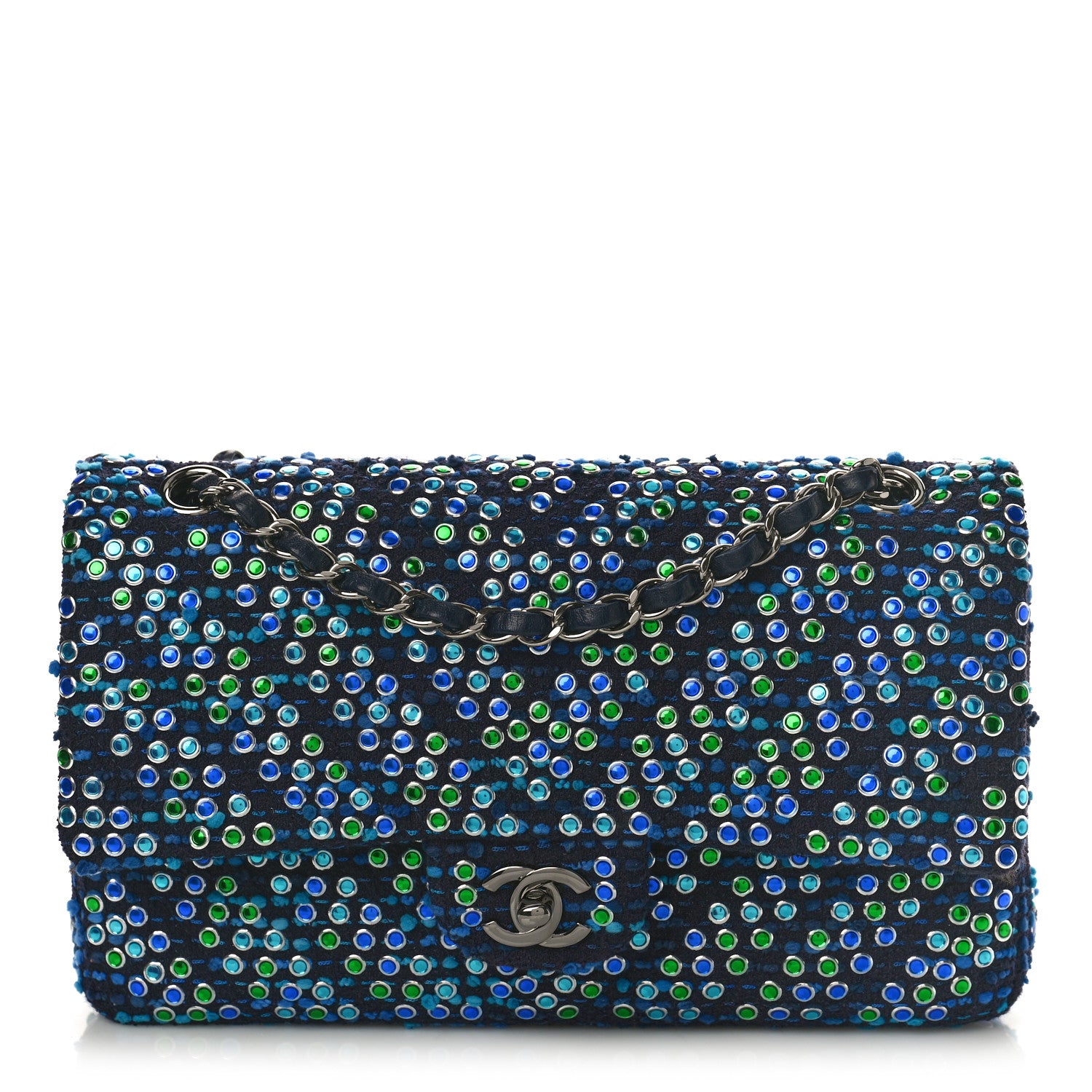 Chanel Tweed Crystal Quilted Embroidered Medium Double Flap Navy 1 of 9