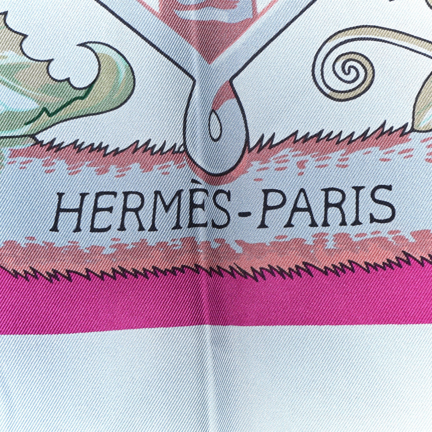 Hermes Silk Twill Imprime Aloha Double Scarf Stole Bleu Vert Amande 4 of 4