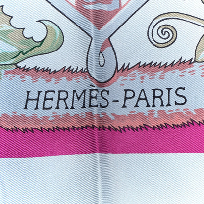 Hermes Silk Twill Imprime Aloha Double Scarf Stole Bleu Vert Amande 4 of 4