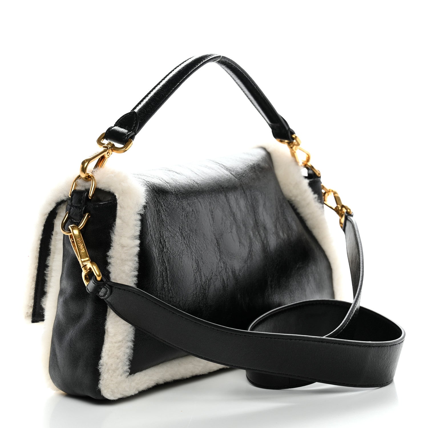Fendi Lambskin Sheepskin Fur Large Baguette Black 1848841