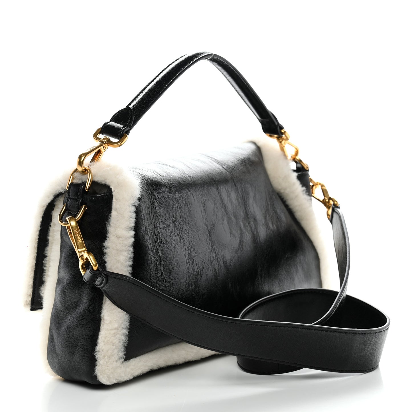 Lambskin Sheepskin Fur Large Baguette Black