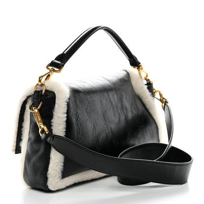 Fendi Lambskin Sheepskin Fur Large Baguette Black 2 of 9