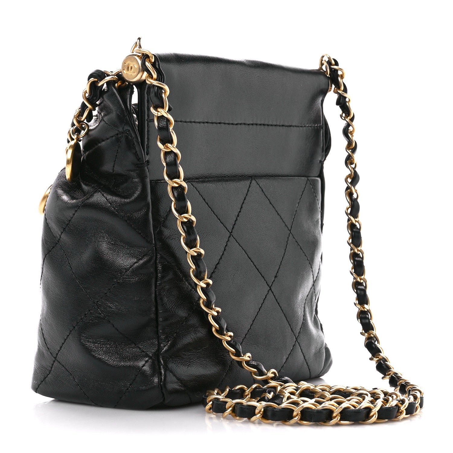 Chanel Lambskin Resin Quilted Small Bucket Bag Black 3 of 12