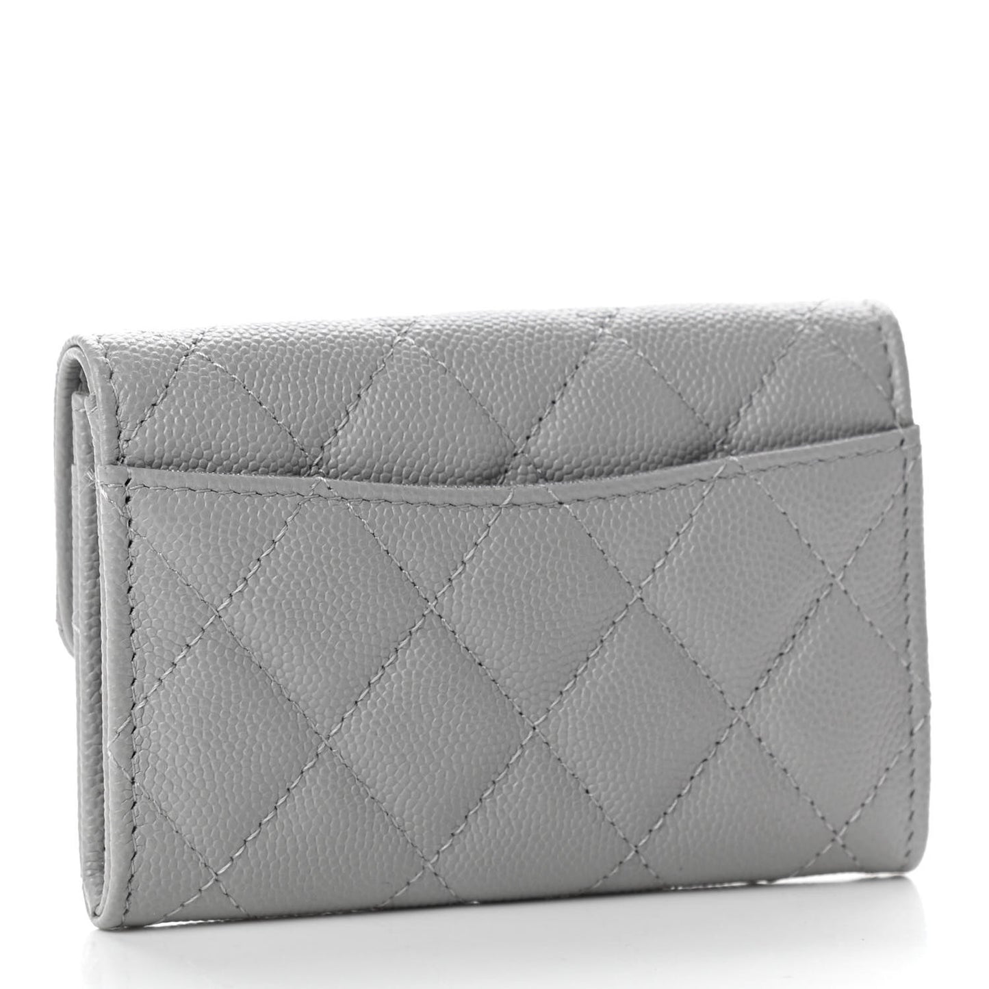Caviar Quilted Flap Card Holder Wallet Grey