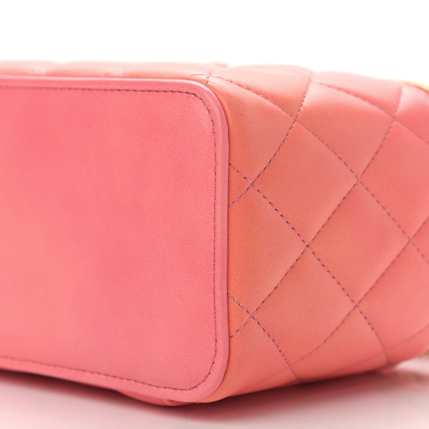 Lambskin Quilted Ombre Small Top Handle Vanity Case With Chain Coral